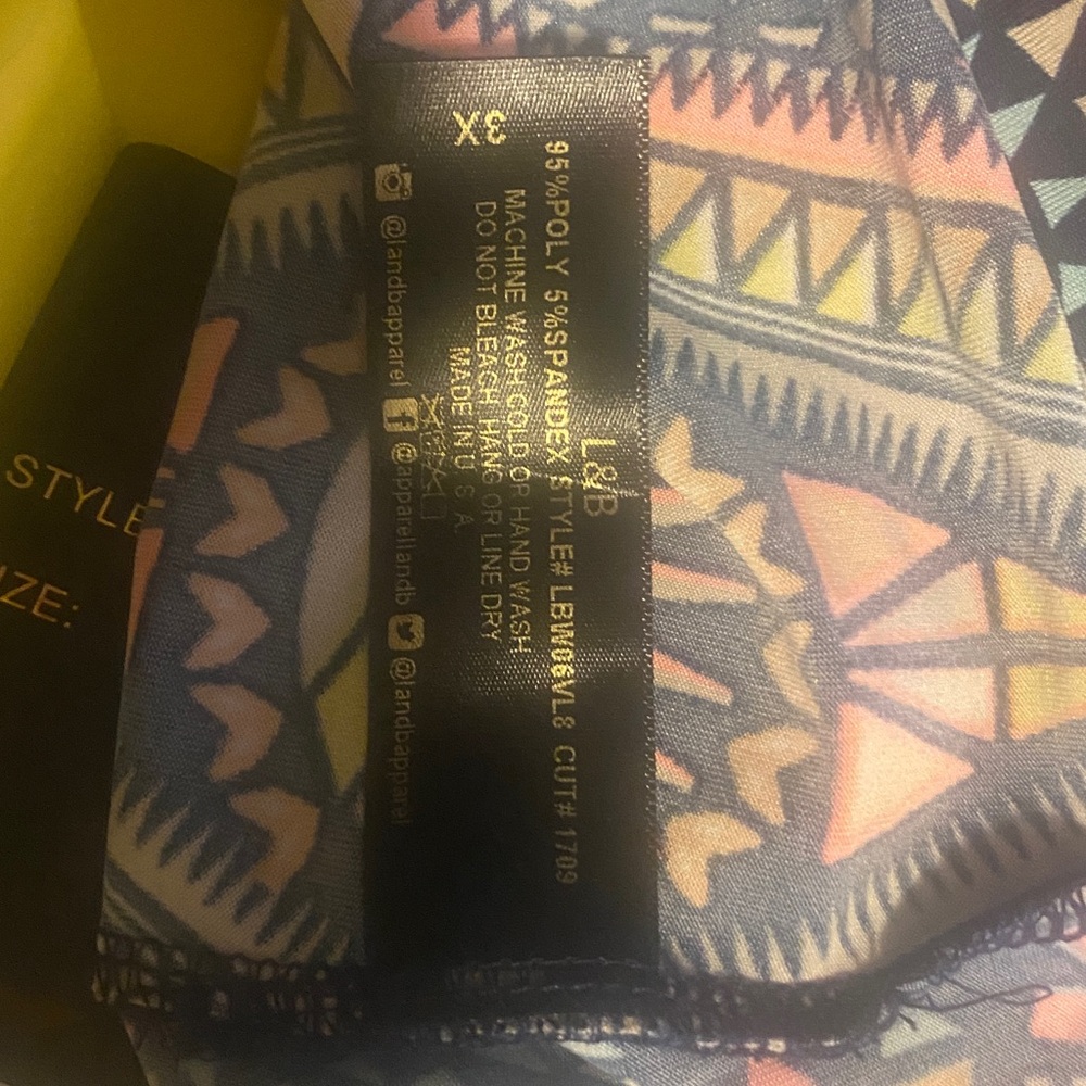 L&B Geometric Flare Pants - Blue, Coral, Tan - Picture 5 of 5